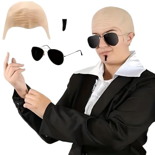 Jcasbdn Bald Cap, 3PCS/Set Cosplay-Accessoires mit Silicone Bald Cap & Sonnenbrille & Black Soul Patch, lustige Halloween-Requisiten für Kostümparty, Musik mit Musikmotiven, Cosplay Jcasbdn Bald Cap, 3PCS/Set Cosplay-Accessoires mit Silicone Bald Cap & Sonnenbrille & Black Soul Patch, lustige Halloween-Requisiten für Kostümparty, Musik mit Musikmotiven, Cosplay von Jcasbdn
