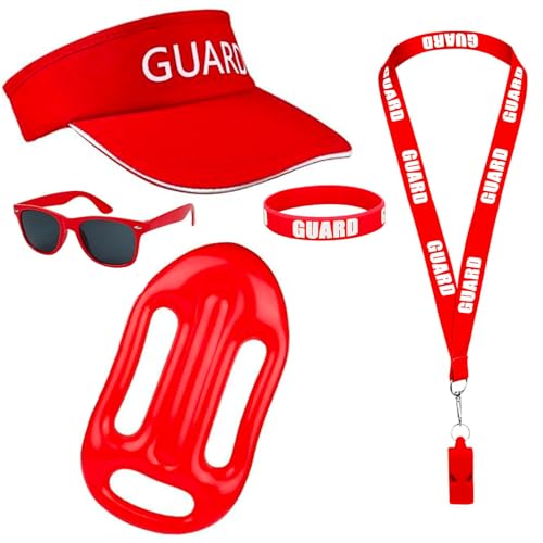 Jcasbdn Baywatch -Kostüm 5pcs/Set Rettungsschwimmer Kostüm mit Rettungsschwimmer Hut aufblasbare Schwimmer Armband Sonnenbrille und Pfeife für Frauen Männer Strandpool Cosplay -Themenparty Party von Jcasbdn