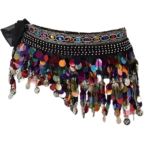 Jcasbdn Belly Dance Hip Schal Bling Pailletten Münze Bauchtanz Rock Wrap Tanzkostüme für Frauen Performance von Jcasbdn