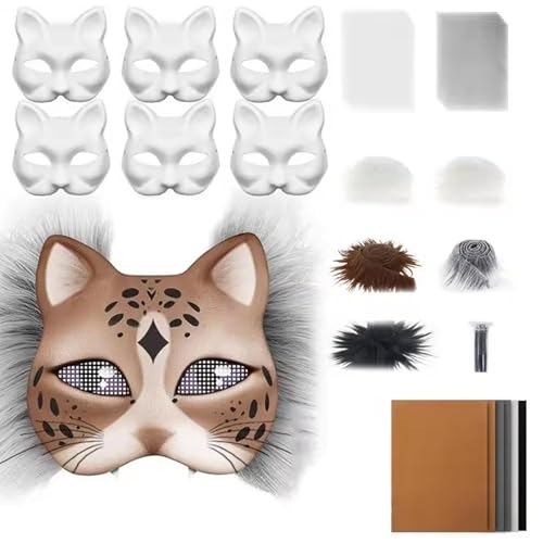 Jcasbdn Cat Mask Kit 42pcs/Set leer DIY Therian Mask Kit mit Bildschirmnetzwolle Streifen Katzen Whisker Filz Zähne von Jcasbdn