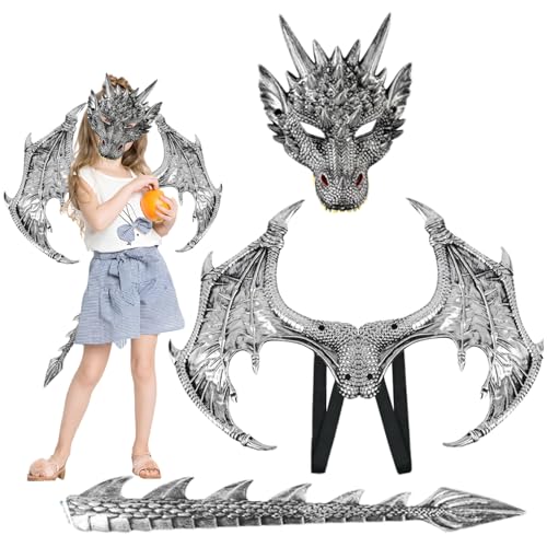 Jcasbdn Dragon Kostüm für Kinder Halloween Dragon Kostüm mit Maske, Schwanz und Flügelgummi -Dress -Cosplay für Party Maskerade Jcasbdn Dragon Kostüm für Kinder Halloween Dragon Kostüm mit Maske, Schwanz und Flügelgummi -Dress -Cosplay für Party Maskerade von Jcasbdn