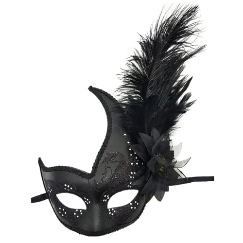 Jcasbdn Federierte Maskerade -Maske elegant schwarze leichte gemütliche Cosplay Masquerade Kleidermaske kostenlose Größe für Frauen Party Kostüm Ball von Jcasbdn