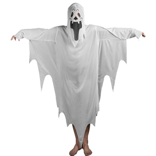 Jcasbdn Halloween Ghost Kostüm mit vollem Kopfdeckel gruselige weiße Geisterkostüm für Erwachsene Cosplay Robe Food Dress Party Supplies von Jcasbdn