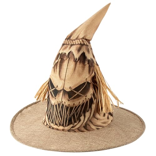 Jcasbdn Halloween Hexenhut Realistisches Muster Wizard Hut atmungsaktive Scarecrow Cap 15x13 Zoll Hexenpartydekorationen von Jcasbdn
