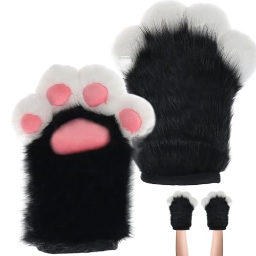 Jcasbdn Halloween pelzige Pfoten 1 Paar Faux Pelze Plüsch Katze Pfoten Handschuhe Fingerlose Therian Paws süßer Fursuit für Halloween -Cosplay -Kostümzubehör, Schwarz und Weiß Jcasbdn Halloween pelzige Pfoten 1 Paar Faux Pelze Plüsch Katze Pfoten Handschuhe Fingerlose Therian Paws süßer Fursuit für Halloween -Cosplay -Kostümzubehör, Schwarz und Weiß von Jcasbdn