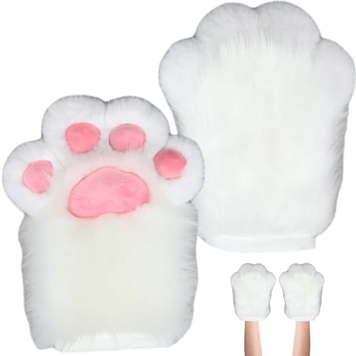 Jcasbdn Halloween pelzige Pfoten 1 Paar Faux Pelze Plüsch Katze Pfoten Handschuhe Fingerlose Therian Paws süßer Fursuit für Halloween -Cosplay -Kostümzubehör, Weiß von Jcasbdn