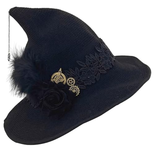 Jcasbdn Hexenhut Filz Woll Witch Hut Erwachsener mit schwarzer Rosengestrickkappe für Zauberer Kostüm Cosplay Halloween Party und Ghost Festival Jcasbdn Hexenhut Filz Woll Witch Hut Erwachsener mit schwarzer Rosengestrickkappe für Zauberer Kostüm Cosplay Halloween Party und Ghost Festival von Jcasbdn