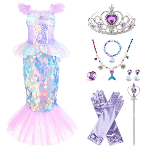 Jcasbdn Kinder im Meerjungfrau Kostüm, Meerjungfrau -Outfit für Mädchen mit Kleid, Schwanz, Krone, Stock, Halskette, Handschuhen, Armband und vielem mehr für Halloween -Party -Kleider Cosplay, L. Jcasbdn Kinder im Meerjungfrau Kostüm, Meerjungfrau -Outfit für Mädchen mit Kleid, Schwanz, Krone, Stock, Halskette, Handschuhen, Armband und vielem mehr für Halloween -Party -Kleider Cosplay, L. von Jcasbdn