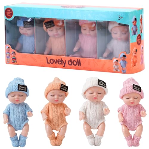 Jcasbdn Mini -Babypuppen 4pcs 4 Zoll realistisch schlafend kleine Babypuppen mit Kleidung auf 4 Farbe bewegliche Gelenk winzige Puppengeschenke für Jcasbdn Mini -Babypuppen 4pcs 4 Zoll realistisch schlafend kleine Babypuppen mit Kleidung auf 4 Farbe bewegliche Gelenk winzige Puppengeschenke für von Jcasbdn
