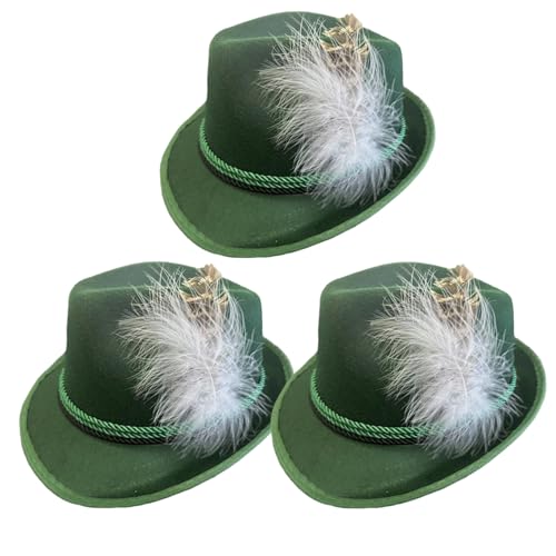 Jcasbdn Oktoberfest Hut für Männer 3pcs Wide Rand Federed deutsche Hüte für Oktoberfest atmungsaktive freie Größe Nicht gewebter bayerischer Hut für Party, Karneval & More, Dunkelgrün von Jcasbdn