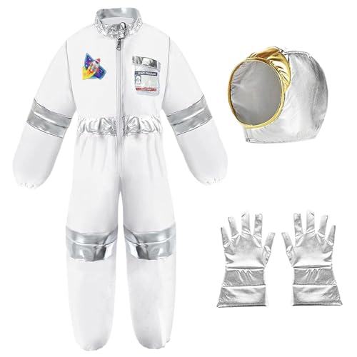 Jcasbdn Space Suit Kostüm Kinder mit dreieckigem Muster Polyester Stechy Kids Space Anzug Crew Hals mit Hut und Handschuhen Halloween -Kostüm für Cosplay -Geburtstagsgeschenke, L. von Jcasbdn