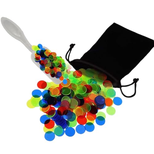 JchEnye 150 Bunte Plastikzähler, Bingo-Chips, Plastikmarken Plastikchips, Bingo-Ausrüstung, Bingo-Spiele mit Aufbewahrungstasche und einem Spaten von JchEnye