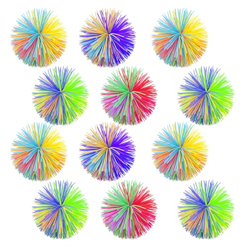 12 Stücke Bunte Wuschelball, Fidget-Silikon-Bälle 6,5 cm, Stringy Balls für Stressabbau und Sinnesstimulation, Regenbogen Bunt Pom Ball für Kinder und Erwachsene von JcvPot