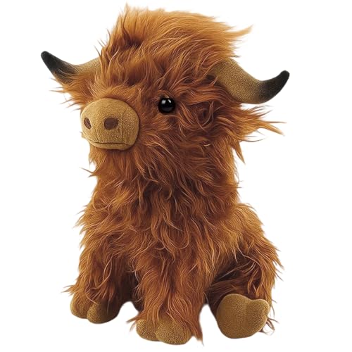Hochlandrind Kuscheltier, Hochlandkuh Plüsch, Schottisches Hochlandrind, Brauner Plüsch, 28 Cm Weiches Spielzeug Für Kinder Und Erwachsene, Geschenkidee Für Geburtstag, Weihnachten, Valentinstag von JcvPot