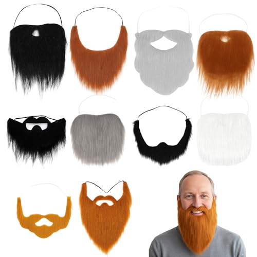 JcvPot 10 Verschiedene Fake Bärte, Vollbart Und Zwergenmütze, Verkleidung Für Halloween, Weihnachten Und Kostümpartys, 10 Stück Aus Polyester von JcvPot
