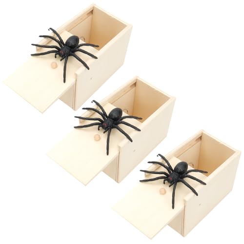 JcvPot 3 Spider Prank Boxen, Holz Streich Spinne, Ferngesteuerte Spinne Für Halloween Party, Der Prank Für Kinder Und Erwachsene, Useless Box Octopus, 5.5 * 6 * 9 cm von JcvPot