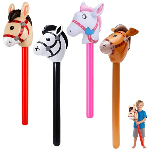 Steckenpferd Kinder, Steckenpferd Aufblasbar, Hobby Horsing, Aufblasbares Pferd, Pferdekopf, 4 Stück, 95*21 Cm, PVC, Für 3-10 Jahre, Kreatives Spielzeug, Pferdethema Geburtstagsfeier, Indoor Und Outdo von JcvPot