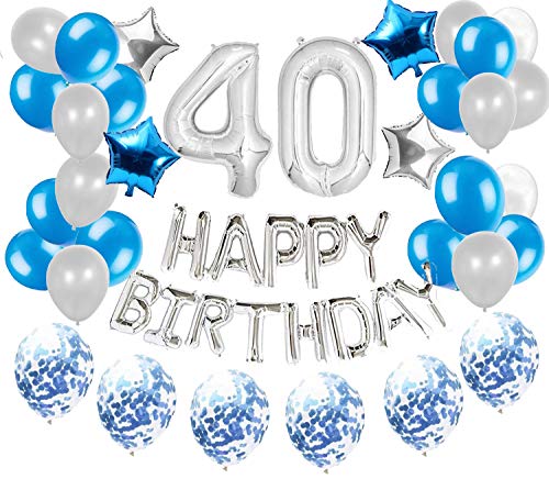 JeVenis Silberblau 40. Geburtstag Dekorationen Party Supplies 40 Geburtstag Luftballons Alles Gute zum Geburtstag 40 Ballon Banner 40 Geburtstag Dekorationen von JeVenis