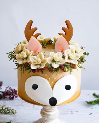 JeVenis 2 Stück Hirsch Kuchendekoration Rentier Topper für Wald-Babyparty und Geburtstag - Geweih und Ohren Dekor von JeVenis