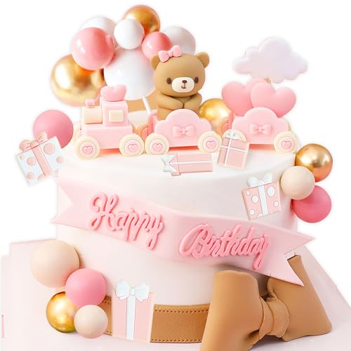 JeVenis Teddybär Kuchen Dekoration Zug Teddybär Baby Dusche Zug Dekoration Teddybär Geburtstagstorte Dekoration Baby Dusche Kuchen Dekoration Baby Girl Kuchen Dekoration von JeVenis