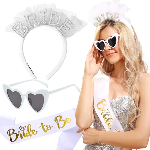 JeVenis 3 Stück Braut Stirnband Bride To Be Schärpe Bachelorette Party Braut Brille Braut Krone Tiara Braut Kopfschmuck Bachelorette Party Dekorationen Brautdusche Zubehör JeVenis 3 Stück Braut Stirnband Bride To Be Schärpe Bachelorette Party Braut Brille Braut Krone Tiara Braut Kopfschmuck Bachelorette Party Dekorationen Brautdusche Zubehör von JeVenis