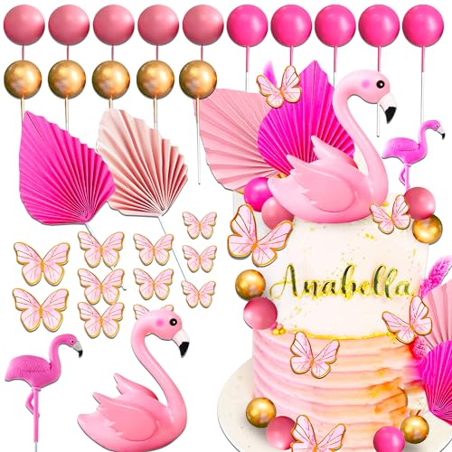 JeVenis 30 PCS Rosa Flamingo Kuchen Topper Luau Kuchen Dekorationen Hawaii Kuchen Topper Strand Kuchen Topper Dekorationen für Geburtstag Baby Dusche Braut Dusche Hochzeit Party von JeVenis