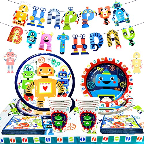 JeVenis Roboter Geburtstags Party Teller Roboter Geburtstags Deko Roboter Servietten Roboter Geburtstags Girlande Roboter Tischdecke von JeVenis