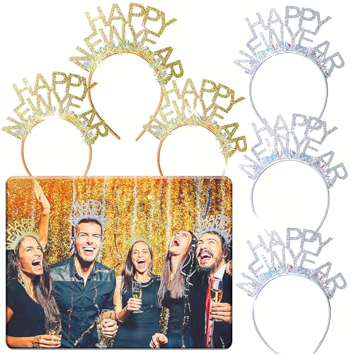JeVenis 6 PCS Happy New Year 2025 Foto Booth Requisiten - Glückliches Neues Jahr Hut, Frohes Neues Jahr Stirnband, Silvester Party Zubehör von JeVenis
