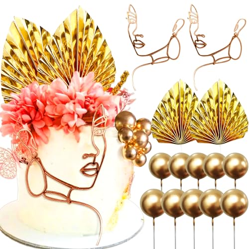 JeVenis Acryl Minimalistische Kunst Dame Kuchen Deko Rose Blume Tortendekoration Lady Face Cake Deko Queen Hochzeit Geburtstag Party (Gold 1) von JeVenis