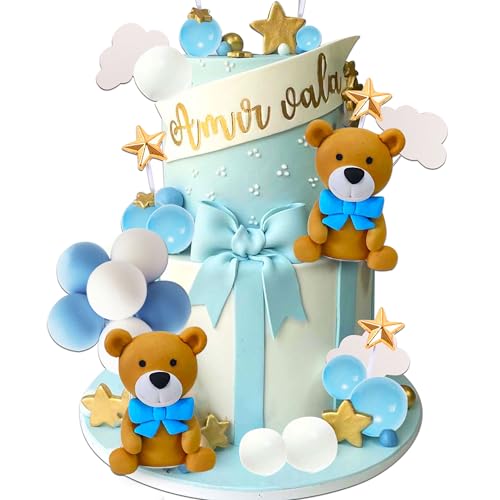 JeVenis Babyparty Dekoration Teddybär Kuchen Dekoration Teddybär Geburtstagstorte Deko Baby Boy Junge Kuchendekoration von JeVenis