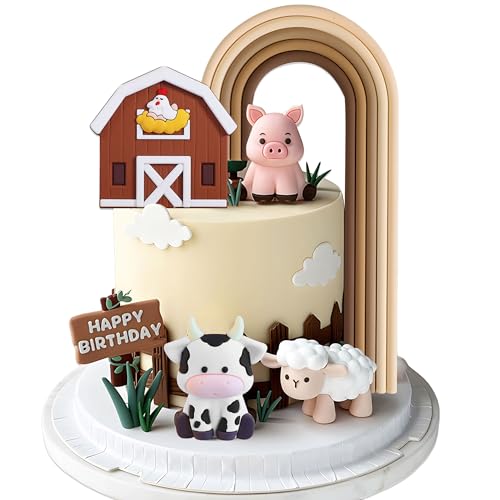 JeVenis Bauernhof Tier Kuchen Dekoration Schaf Kuchen Topper Bauernhof Tier Geburtstag Dekoration Kuh Kuchen Dekoration Schwein Kuchen Topper für Bauernhof Tier Baby Shower Geburtstag Party von JeVenis