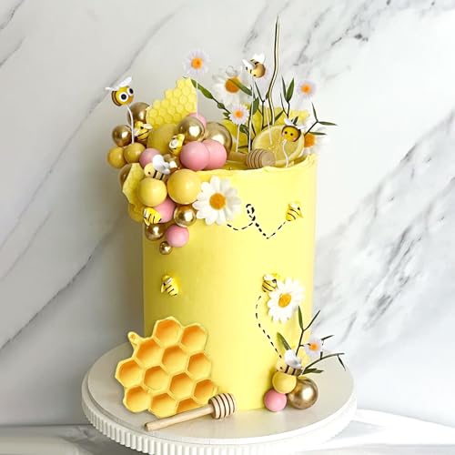 JeVenis Biene Tortendekorationen Honigkamm Dekorationen Biene Cupcake Topper Bienen für Dekoration Gänseblümchen Tortenaufleger für Babyshower Geburtstag Bridal Shower von JeVenis