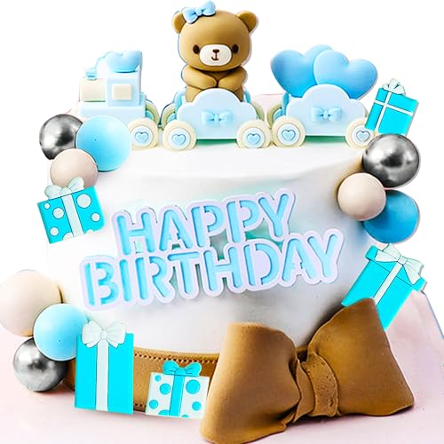 JeVenis Blau Teddybär Kuchen Dekoration Zug Teddybär Baby Dusche Zug Dekoration Teddybär Geburtstagstorte Dekoration Baby Dusche Kuchen Dekoration Baby Girl Kuchen Dekoration von JeVenis