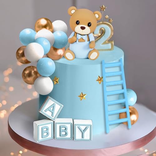 JeVenis Blauer Bär Tortendeko Blau Gold Kugeln Cake Topper Bären Tortendeko Baby Shower Geburtstag Kuchen Dekoration JeVenis Blauer Bär Tortendeko Blau Gold Kugeln Cake Topper Bären Tortendeko Baby Shower Geburtstag Kuchen Dekoration von JeVenis