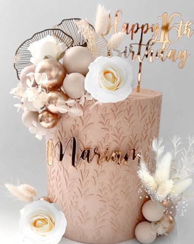 JeVenis Boho Champagner Tortendekoration Goldkugeln Kuchendekoration Gold Palmblätter Tortenaufleger Boho Weißgoldkugel für Hochzeit Geburtstag Geburtstag Jahrestag von JeVenis