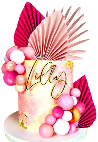 JeVenis Boho Grüne Kugeln Gold Blätter Kuchen Dekoration Pink Cake Topper Palm Leaves Balls Tortendekoration für Hochzeit Brautparty Geburtstag Hochzeitstorte Dekoration von JeVenis