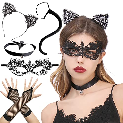 JeVenis Catwoman Kostüm Damen Choker Halsband Halskette Set Schwarz Stretch Gothic Quasten Spitze Choker Halsketten Ketten Batgirl Kostüm Damen von JeVenis