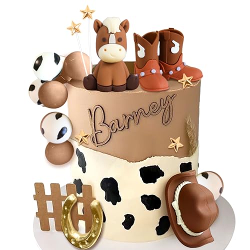 JeVenis Cowboy Rodeo Tortenaufleger Cowboyhut Geburtstag Kuchen Dekoration Cowboy Westernpferd Tortendekorationen Cowgirl Stiefel Tortenaufleger Pferdekugeln Tortendekorationen von JeVenis
