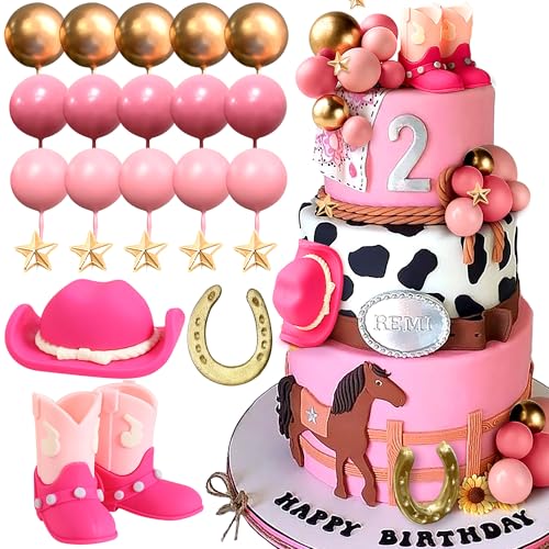 JeVenis Cowgirl Tortenaufleger Cowboy Western Kuchendekorationen Cowgirl Hut Geburtstagstorte Topper Cowgirl Stiefel Cow Balls Tortenaufleger von JeVenis