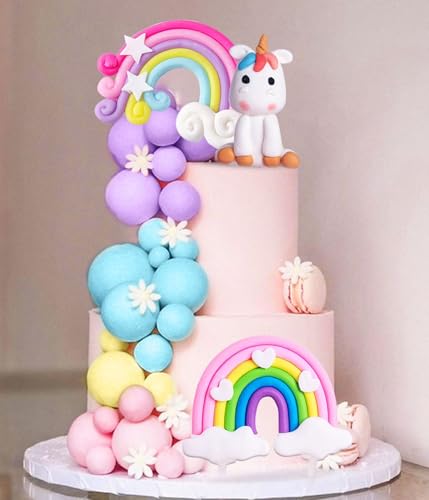 JeVenis Einhorn Tortendekoration einhorn geburtstag dekoration Regenbogen Tortenaufleger Regenbogen Einhorn Geburtstagsdekoration einhorn regenbogen tortendekoration Geburtstagstorte Topper von JeVenis