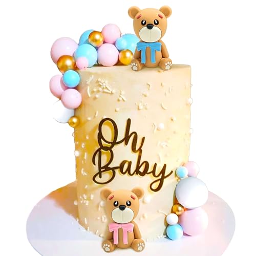 JeVenis Gender Reveal Party Deko Teddybär Geburtstagstorte Dekoration Babyparty Kuchen Deko von JeVenis