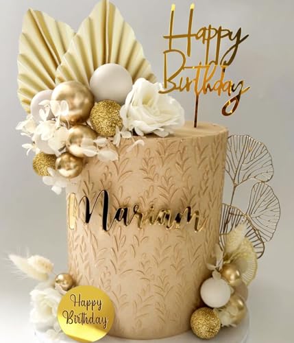 JeVenis Gold Champagner Kuchen Dekoration Goldene Kugeln Dekoration Palmblätter Kuchen Topper Boho Weiß Gold Kugel für Hochzeit Geburtstag Jubiläum von JeVenis