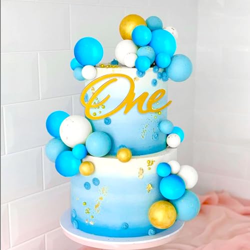 JeVenis Gold First Birthday Cake Topper Gold Blaue Kugeln Kuchentopper Gold One Cake Topper für Sun First Birthday Party Deko Zubehör von JeVenis