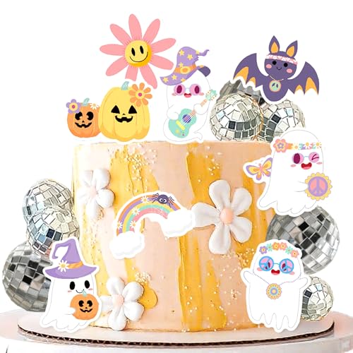 JeVenis Groovy Hippie Halloween Geburtstag Dekorationen Gruselige Kuchen Cupcake Toppers Halloween Party Dekor Boho Geist Baby Dekor für Mädchen Geburtstag JeVenis Groovy Hippie Halloween Geburtstag Dekorationen Gruselige Kuchen Cupcake Toppers Halloween Party Dekor Boho Geist Baby Dekor für Mädchen Geburtstag von JeVenis