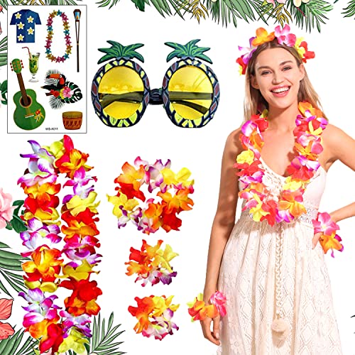JeVenis Hawaii Party Kostüme Set Hawaii Kostüm Damen Ananas Sonnenbrille Blume-Armbänder Blumen Faschingskostüme für Beachparty Deko von JeVenis