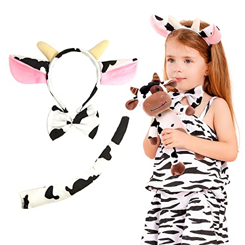 JeVenis Kostüm Set Kuh für Erwachsene Haarreif Bauernhof Kostüm Ohren und Hörnern Handschuhe Fliege und Schwanz Cow Costume Cosplay von JeVenis