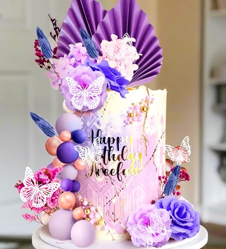 JeVenis Lavendel Kuchendekoration - Lila Rose & Schmetterlingspalmenblätter Kugeln für Hochzeit, Brautparty & Geburtstag JeVenis Lavendel Kuchendekoration - Lila Rose & Schmetterlingspalmenblätter Kugeln für Hochzeit, Brautparty & Geburtstag von JeVenis
