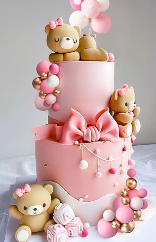 JeVenis Luxus Teddybär Kuchen Dekoration Teddybär Baby Dusche Dekoration Teddybär Geburtstagstorte Dekoration Baby Dusche Kuchen Dekoration Baby Girl Kuchen Dekoration von JeVenis