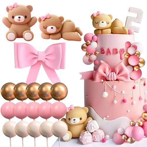 JeVenis Luxus Teddybär Kuchen Dekoration Teddybär Geburtstagstorte Dekoration Teddybär Baby Dusche Dekoration Baby Dusche Kuchen Dekoration Baby Girl Kuchen Dekoration von JeVenis