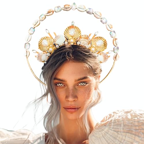 JeVenis Meerjungfrau Krone Stirnband Muschel Krone Sirene Kostüm Damen Gold Heiligenschein Krone Kopfschmuck für Meerjungfrau Sirenen Göttin Cosplay Renaissance JeVenis Meerjungfrau Krone Stirnband Muschel Krone Sirene Kostüm Damen Gold Heiligenschein Krone Kopfschmuck für Meerjungfrau Sirenen Göttin Cosplay Renaissance von JeVenis